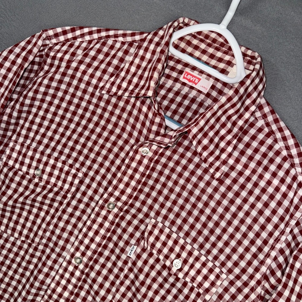 Levis Shirt Mens Large Red Gingham Check Long Sleeve Button Down True Vintage